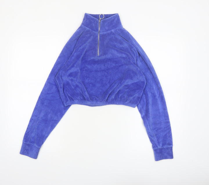 New Girl Order Women Blue Velour 1/2 Zip Crop Sweatshirt Small