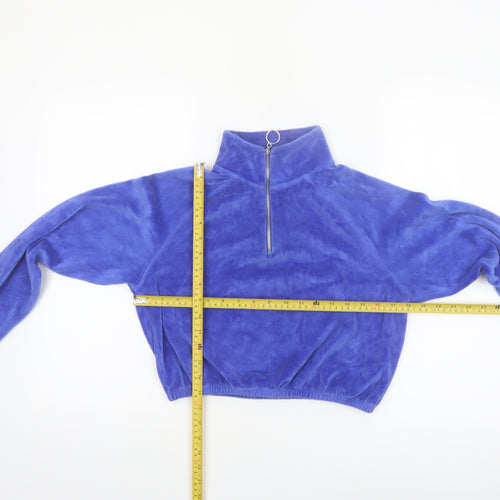 New Girl Order Women Blue Velour 1/2 Zip Crop Sweatshirt Small