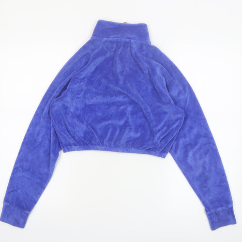 New Girl Order Women Blue Velour 1/2 Zip Crop Sweatshirt Small
