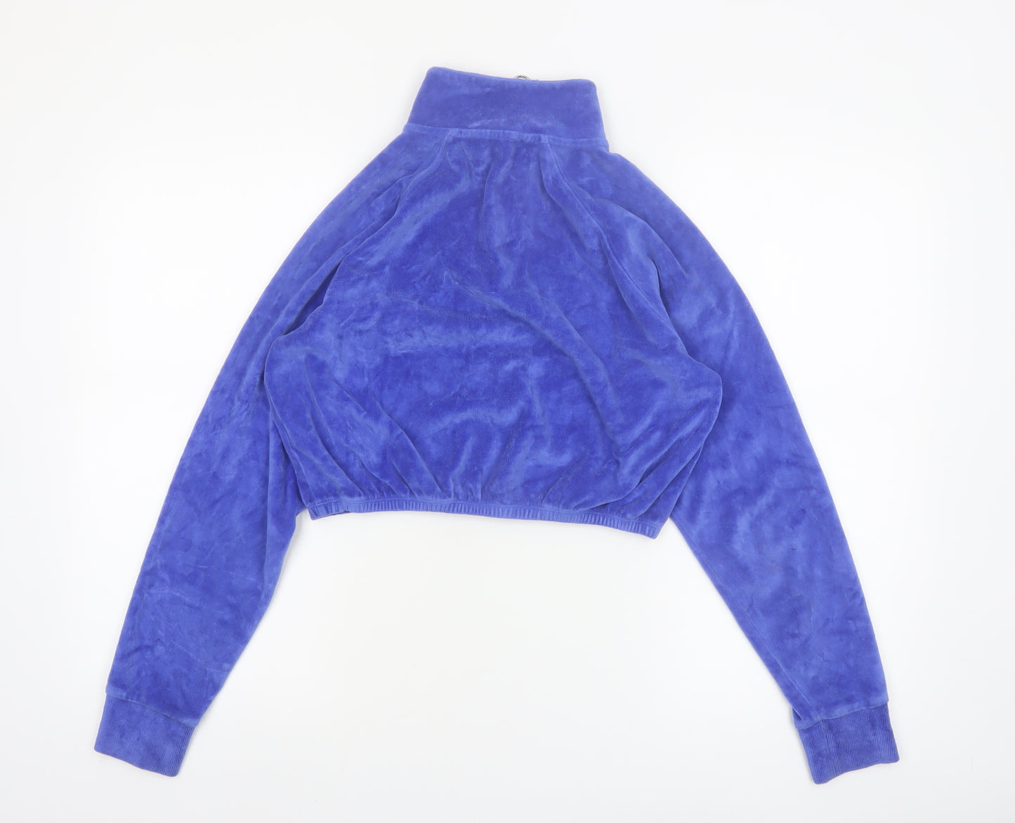 New Girl Order Women Blue Velour 1/2 Zip Crop Sweatshirt Small