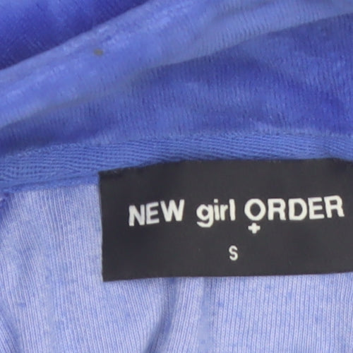 New Girl Order Women Blue Velour 1/2 Zip Crop Sweatshirt Small