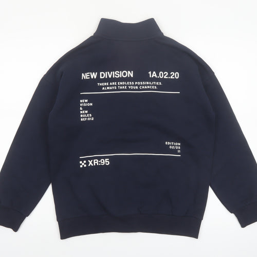 Marks and Spencer Boys Blue 12-13 Years Half Zip Graphic Print Sweatshirt