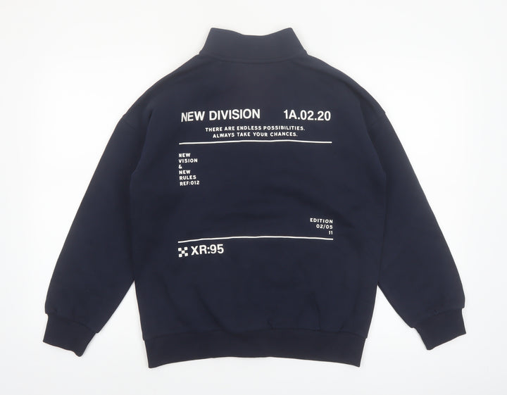 Marks and Spencer Boys Blue 12-13 Years Half Zip Graphic Print Sweatshirt