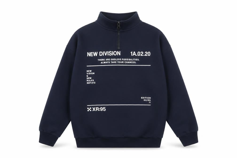 Front view of Marks & Spencer boys’ blue 12-13 years half zip graphic print sweatshirt