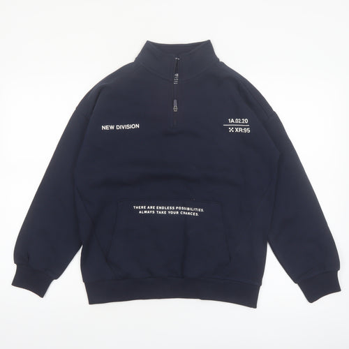 Marks and Spencer Boys Blue 12-13 Years Half Zip Graphic Print Sweatshirt