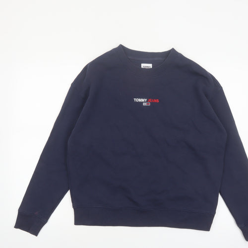 Tommy Jeans Women Navy Blue Crew Neck Pullover Sweatshirt M Cotton Blend
