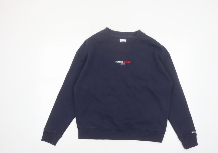 Tommy Jeans Women Navy Blue Crew Neck Pullover Sweatshirt M Cotton Blend