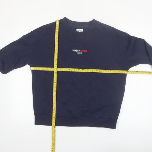 Tommy Jeans Women Navy Blue Crew Neck Pullover Sweatshirt M Cotton Blend