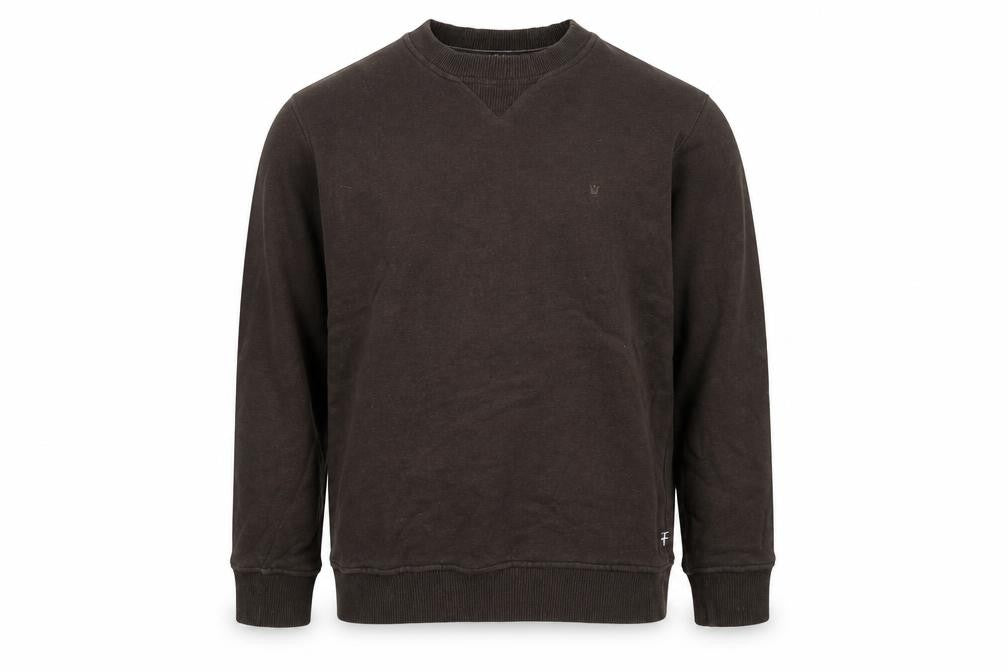 Front view of Melka Men's Brown Crew Neck Pullover Sweatshirt, size S