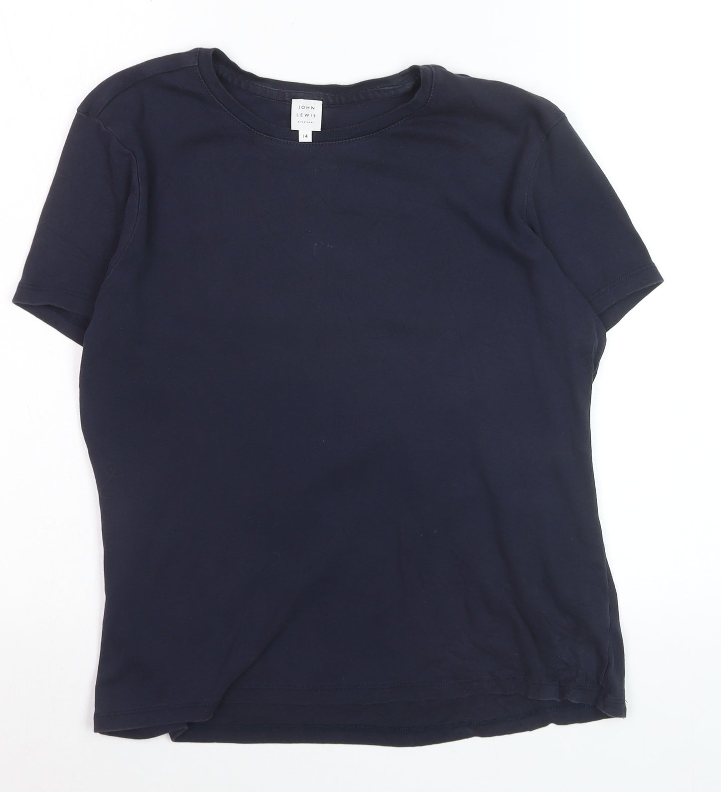 John Lewis Women Navy Blue Cotton Crew Neck Short Sleeve T-Shirt Size 14
