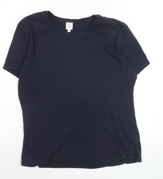 John Lewis Women Navy Blue Cotton Crew Neck Short Sleeve T-Shirt Size 14