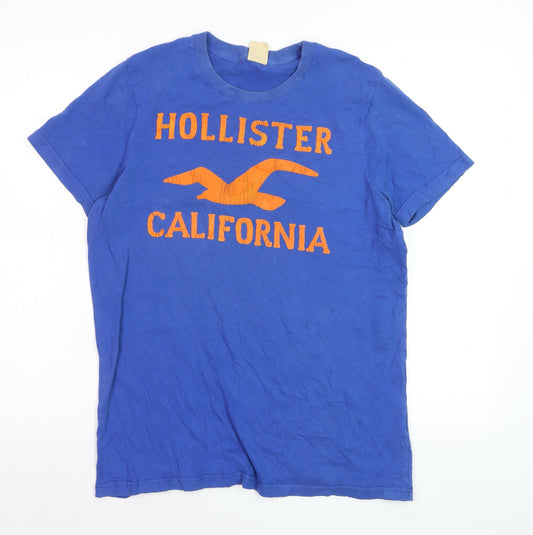 Hollister Men Blue California Graphic Cotton T-Shirt Medium