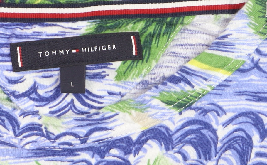Tommy Hilfiger Men's Multicoloured Hawaiian Beach Print Cotton T-Shirt L