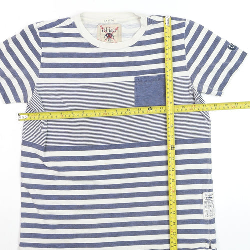 Fat Face Boys Blue Striped Cotton T-Shirt 12-13 Years Nautical Summer Top