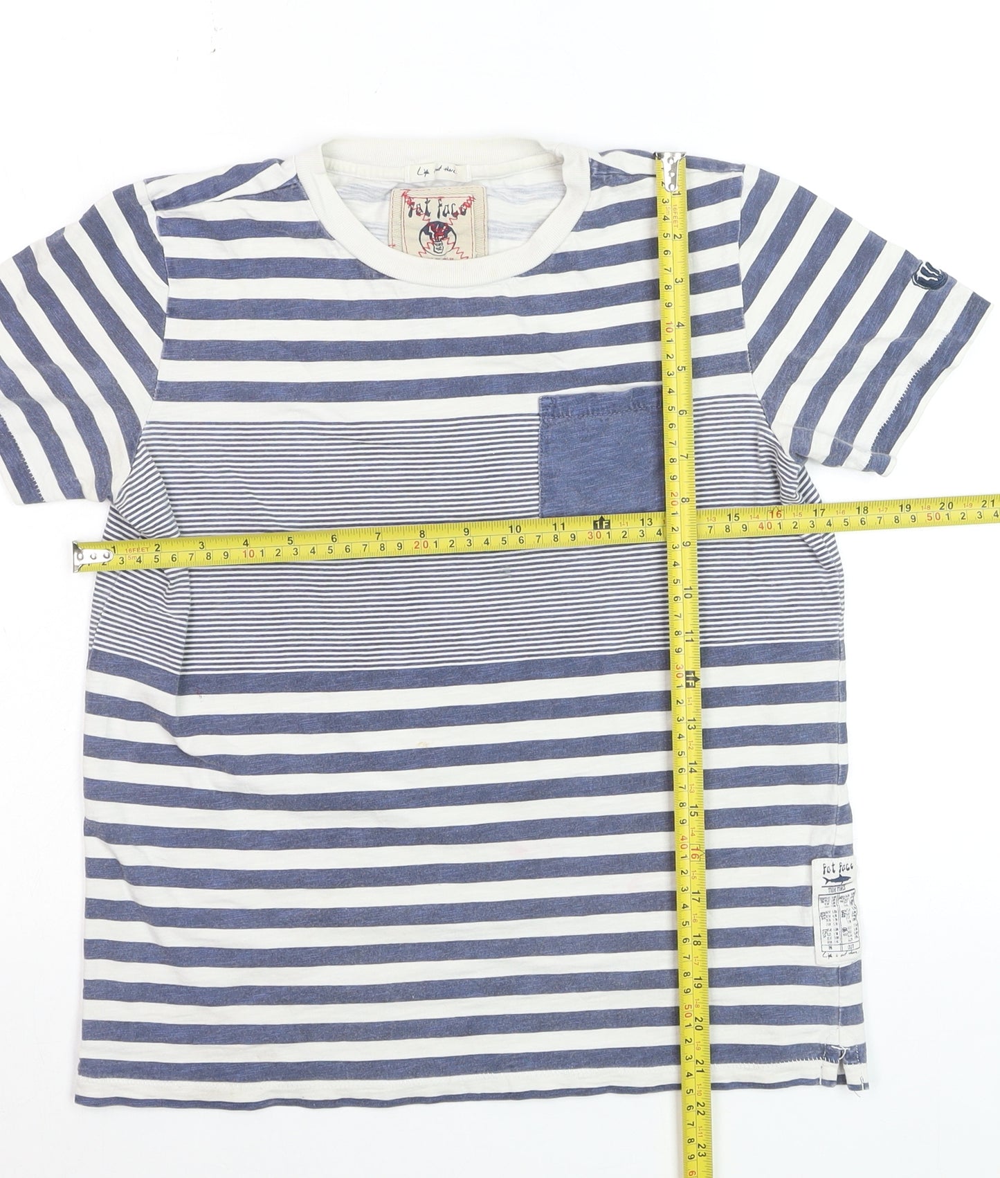 Fat Face Boys Blue Striped Cotton T-Shirt 12-13 Years Nautical Summer Top
