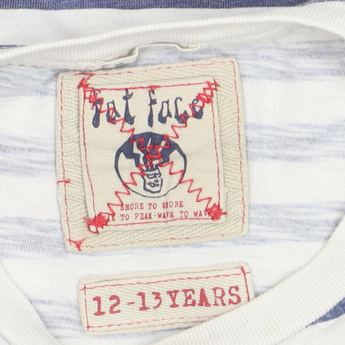 Fat Face Boys Blue Striped Cotton T-Shirt 12-13 Years Nautical Summer Top