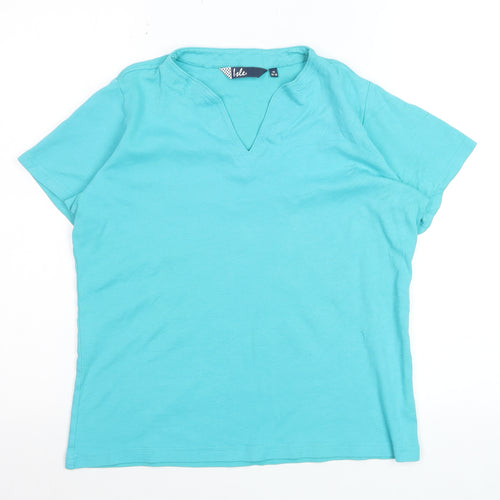 Isle Women’s Blue Cotton V-Neck Short Sleeve T-Shirt Size 14