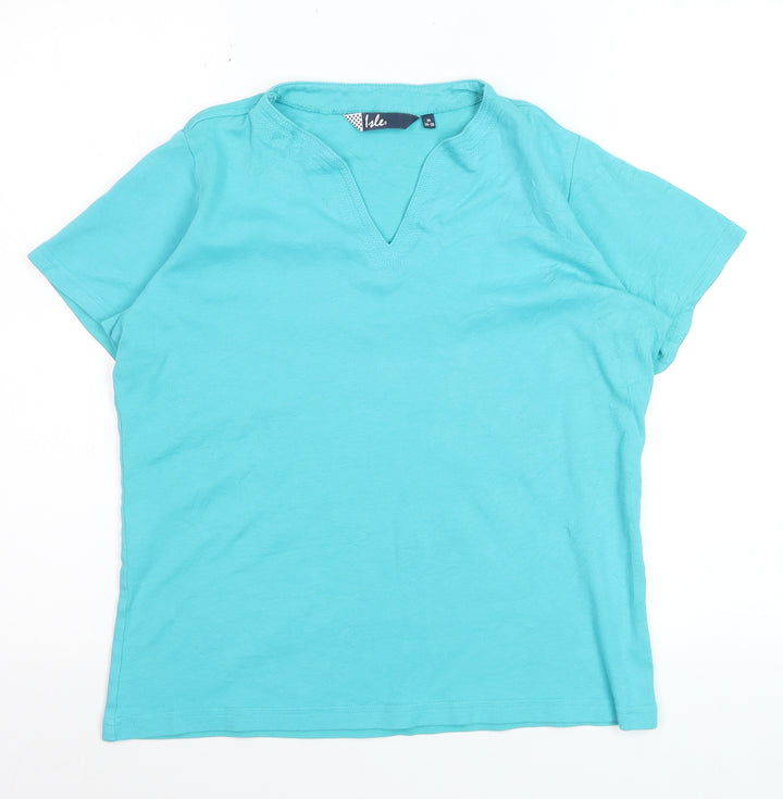 Isle Women’s Blue Cotton V-Neck Short Sleeve T-Shirt Size 14