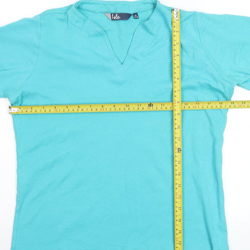 Isle Women’s Blue Cotton V-Neck Short Sleeve T-Shirt Size 14