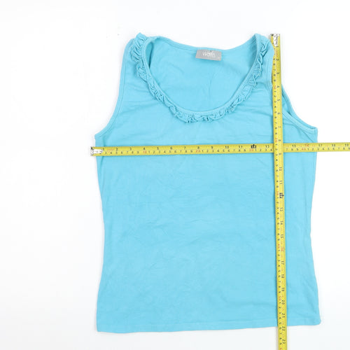 Wallis Women Blue Cotton Blend Ruffle Neck Sleeveless Tank Top Size 14