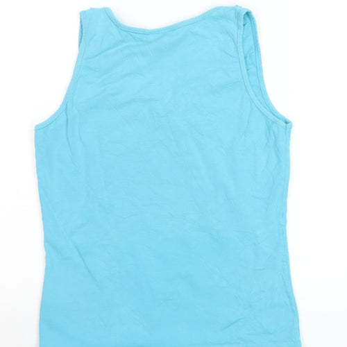 Wallis Women Blue Cotton Blend Ruffle Neck Sleeveless Tank Top Size 14