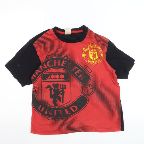 Manchester United Boys Red Black Cotton Short Sleeve Pyjama Top 12-13 Years