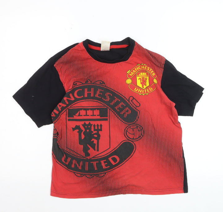 Manchester United Boys Red Black Cotton Short Sleeve Pyjama Top 12-13 Years