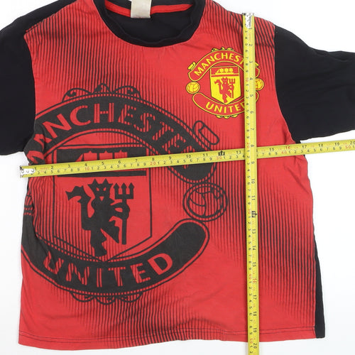 Manchester United Boys Red Black Cotton Short Sleeve Pyjama Top 12-13 Years