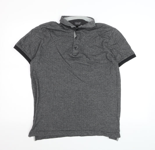 Zara Man Grey Short Sleeve Polo Shirt XL Cotton Blend