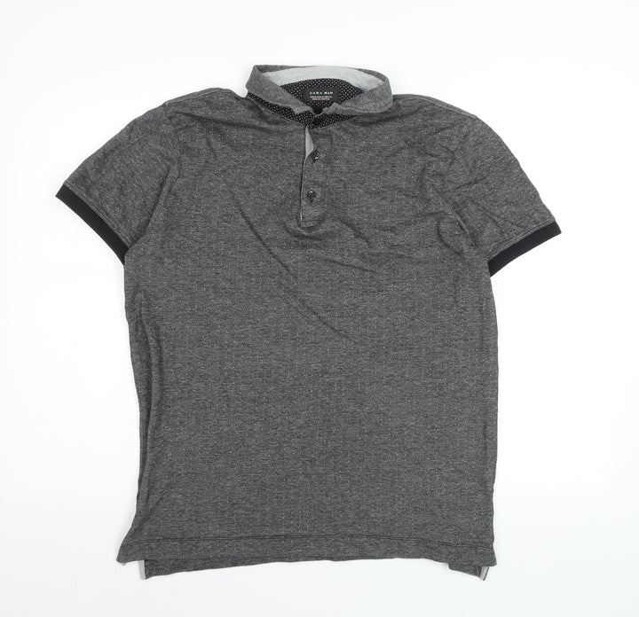Zara Man Grey Short Sleeve Polo Shirt XL Cotton Blend