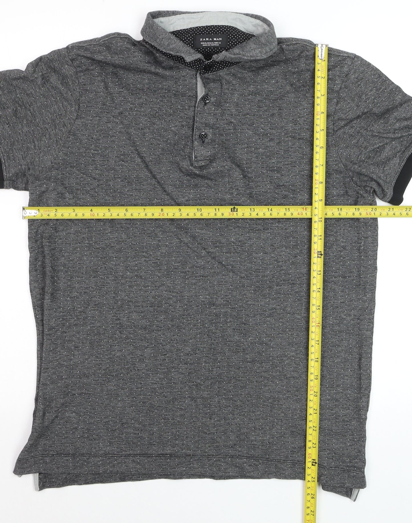 Zara Man Grey Short Sleeve Polo Shirt XL Cotton Blend
