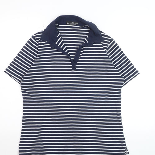 La Reine Women Blue Striped Cotton Polo Shirt 2XL