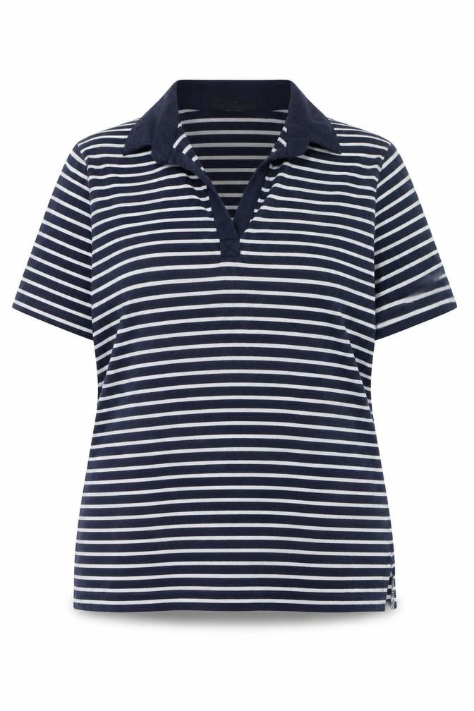 La Reine Women Blue Striped Cotton Polo Shirt 2XL