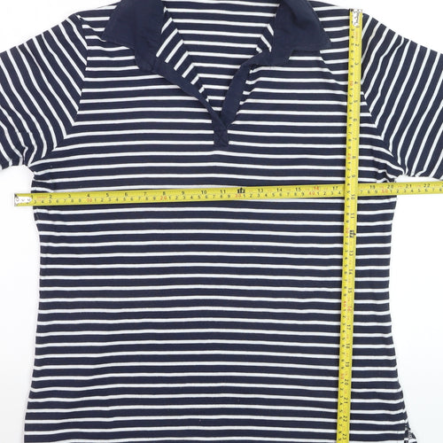 La Reine Women Blue Striped Cotton Polo Shirt 2XL