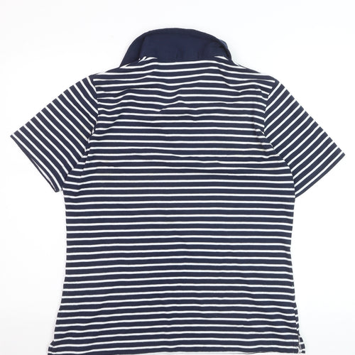 La Reine Women Blue Striped Cotton Polo Shirt 2XL