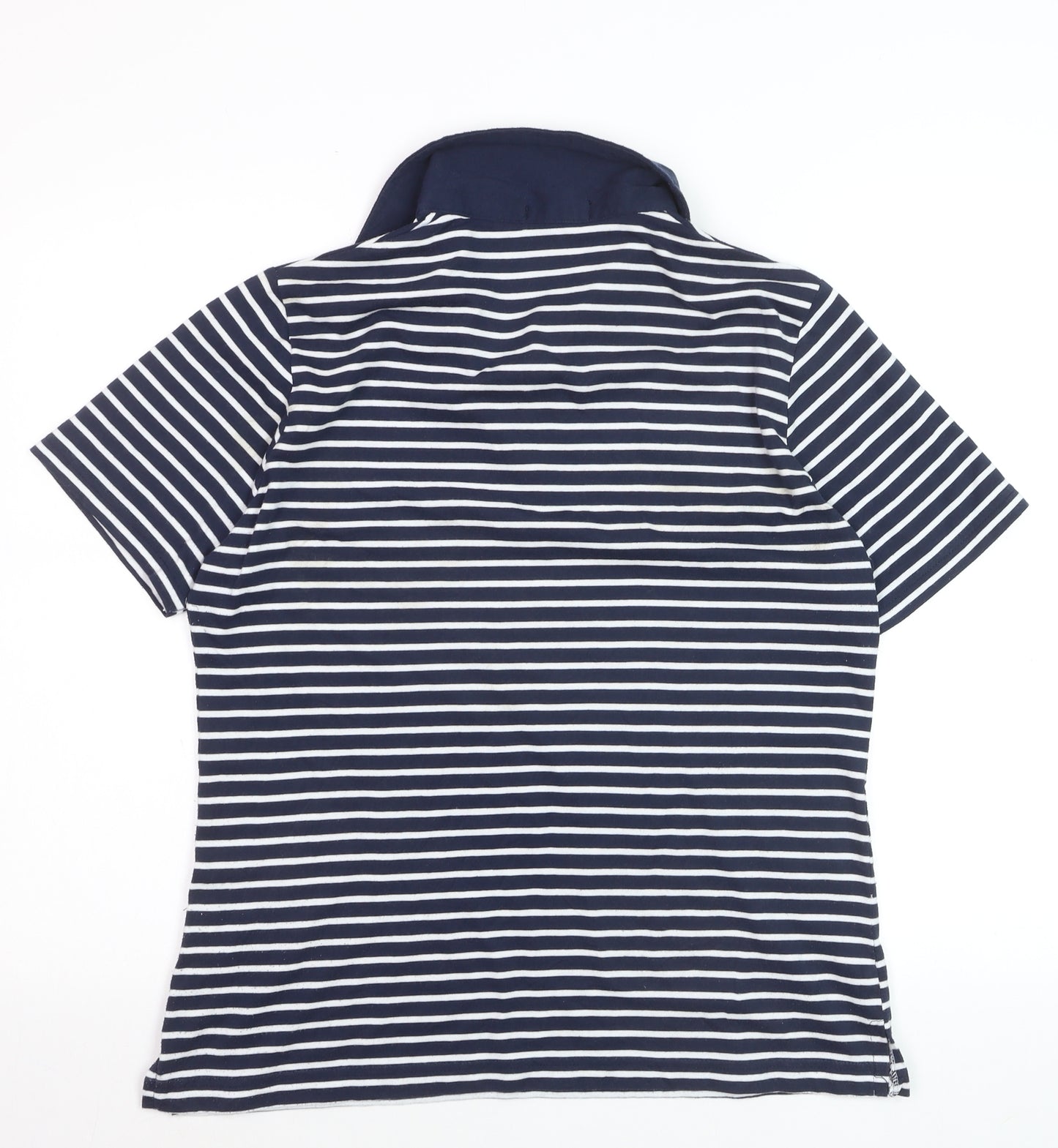 La Reine Women Blue Striped Cotton Polo Shirt 2XL