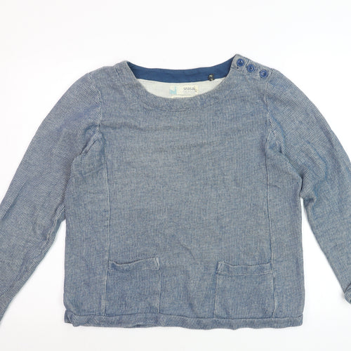 Seasalt Women Blue Cotton Long Sleeve Striped Blouse Size 10