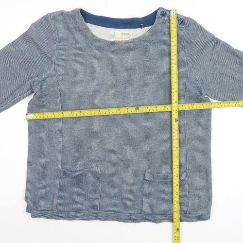 Seasalt Women Blue Cotton Long Sleeve Striped Blouse Size 10