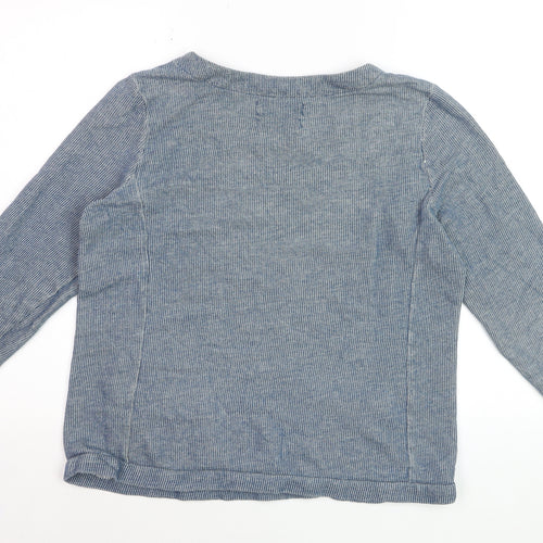Seasalt Women Blue Cotton Long Sleeve Striped Blouse Size 10