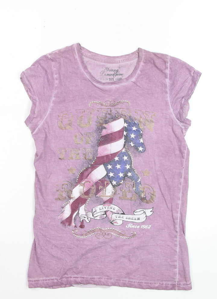Young Dimension Teens Purple Rodeo Graphic Cotton T-Shirt Size 12