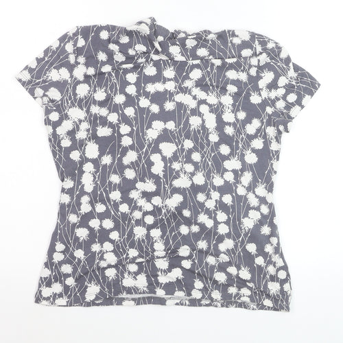 Laura Ashley Women’s Grey Floral Wrap Blouse UK 14 Short Sleeve Cotton