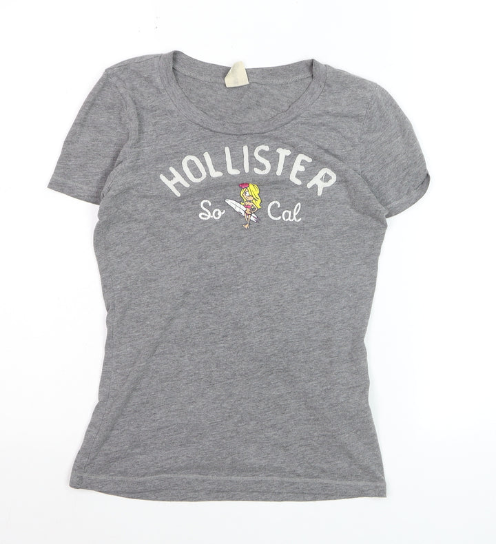 Hollister Women's Grey Slim Fit T-Shirt Small Casual Crew Neck
