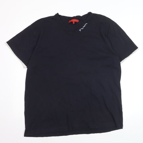 FCUK Jeans Men's Black V-Neck Cotton T-Shirt Size L Casual