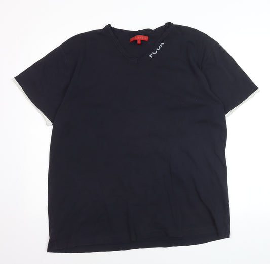 FCUK Jeans Men's Black V-Neck Cotton T-Shirt Size L Casual