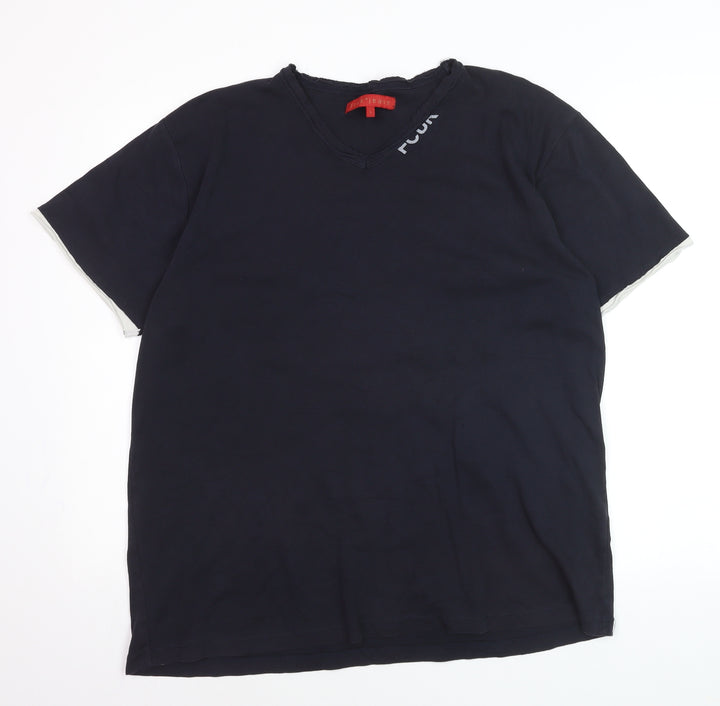 FCUK Jeans Men's Black V-Neck Cotton T-Shirt Size L Casual