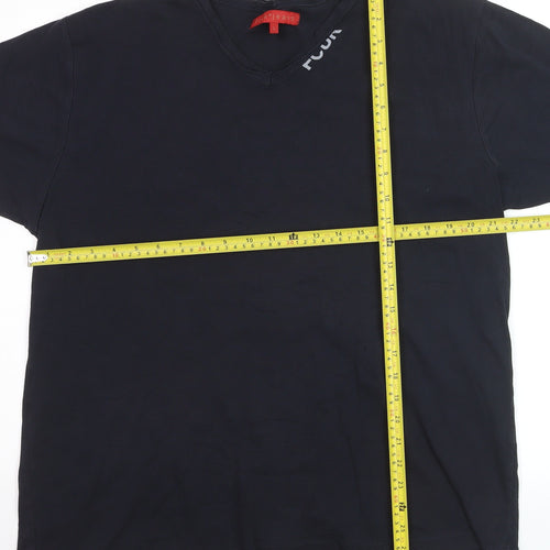 FCUK Jeans Men's Black V-Neck Cotton T-Shirt Size L Casual
