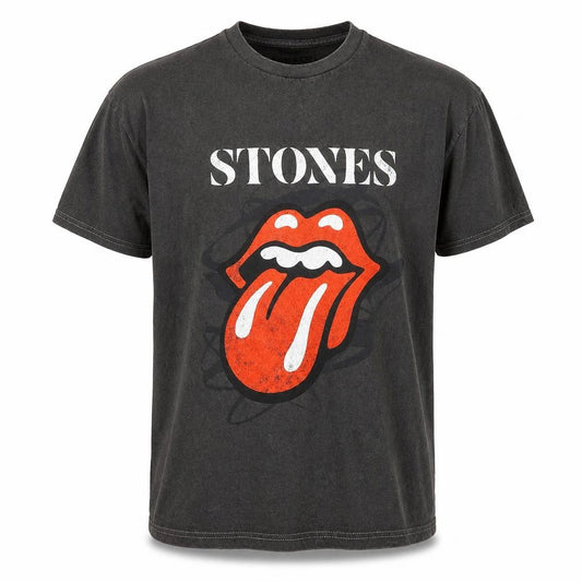 Front view of Rolling Stones Men's Grey Band Graphic Short Sleeve T-Shirt M