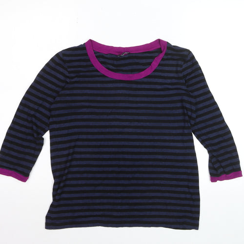 Jaeger Womens Blue Striped 3/4 Sleeve Jersey T-Shirt L