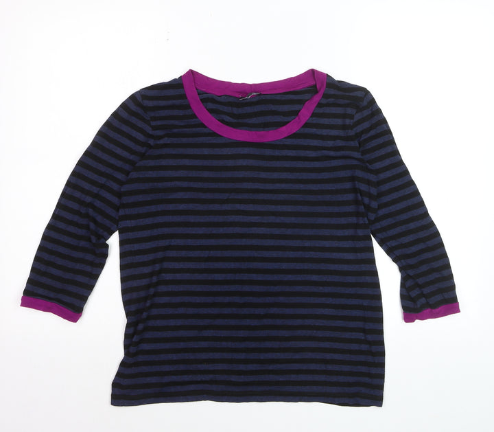 Jaeger Womens Blue Striped 3/4 Sleeve Jersey T-Shirt L