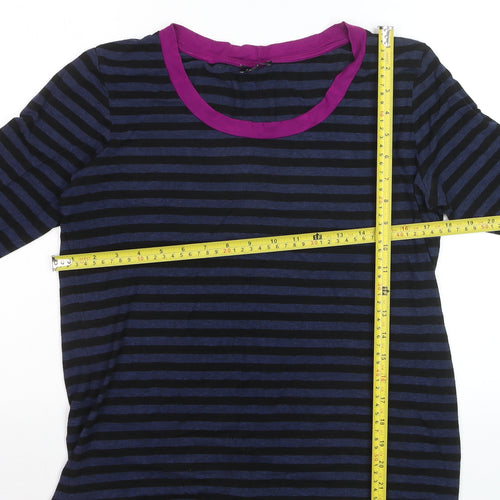 Jaeger Womens Blue Striped 3/4 Sleeve Jersey T-Shirt L
